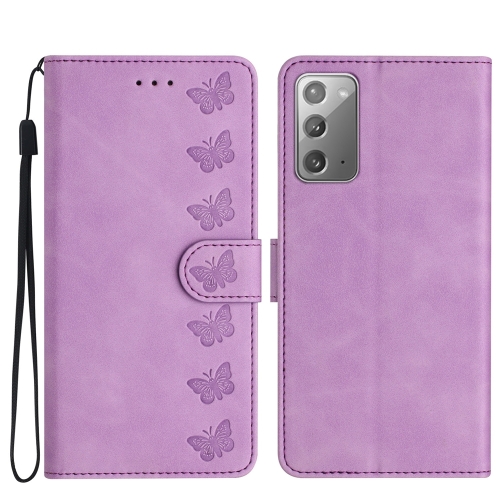 

For Samsung Galaxy Note20 Seven Butterflies Embossed Leather Phone Case(Purple)