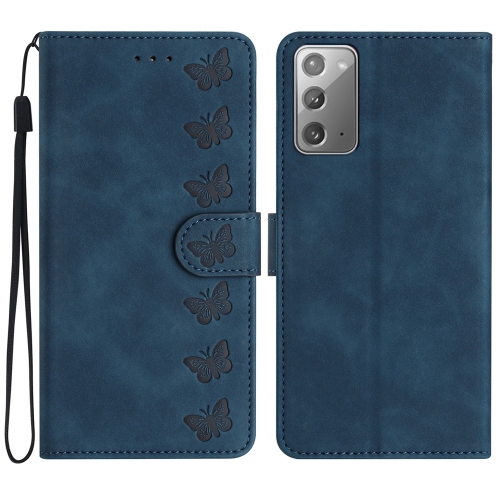 

For Samsung Galaxy Note20 Seven Butterflies Embossed Leather Phone Case(Blue)