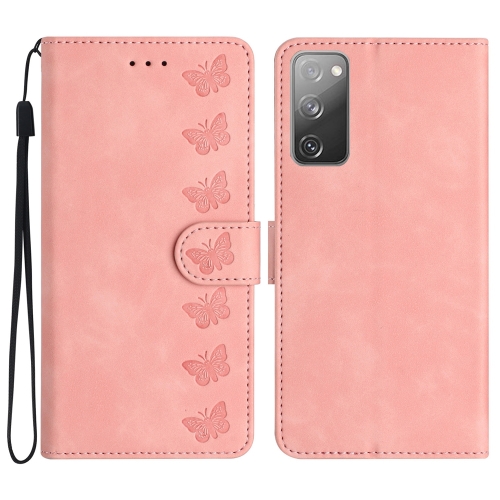

For Samsung Galaxy S20 FE Seven Butterflies Embossed Leather Phone Case(Pink)