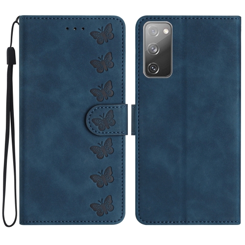 

For Samsung Galaxy S20 FE Seven Butterflies Embossed Leather Phone Case(Blue)