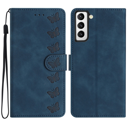 

For Samsung Galaxy S21+ 5G Seven Butterflies Embossed Leather Phone Case(Blue)