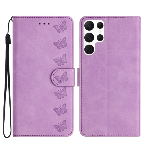 

For Samsung Galaxy S22 Ultra 5G Seven Butterflies Embossed Leather Phone Case(Purple)