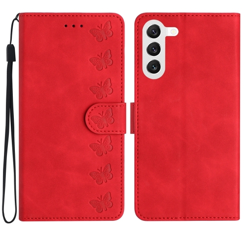 

For Samsung Galaxy S23+ 5G Seven Butterflies Embossed Leather Phone Case(Red)