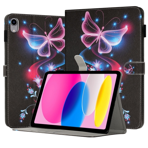 

For iPad 10th Gen 10.9 2022 Painted Leather Smart Tablet Case(Fluorescent Butterflies)