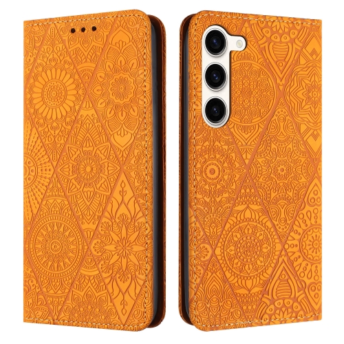 

For Samsung Galaxy S23+ 5G Ethnic Embossed Adsorption Leather Phone Case(Yellow)