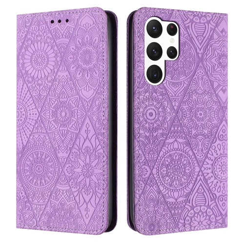 

For Samsung Galaxy S23 Ultra 5G Ethnic Embossed Adsorption Leather Phone Case(Purple)