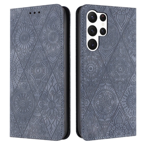

For Samsung Galaxy S23 Ultra 5G Ethnic Embossed Adsorption Leather Phone Case(Grey)