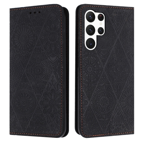 

For Samsung Galaxy S23 Ultra 5G Ethnic Embossed Adsorption Leather Phone Case(Black)