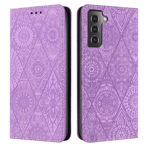 

For Samsung Galaxy S22 5G Ethnic Embossed Adsorption Leather Phone Case(Purple)