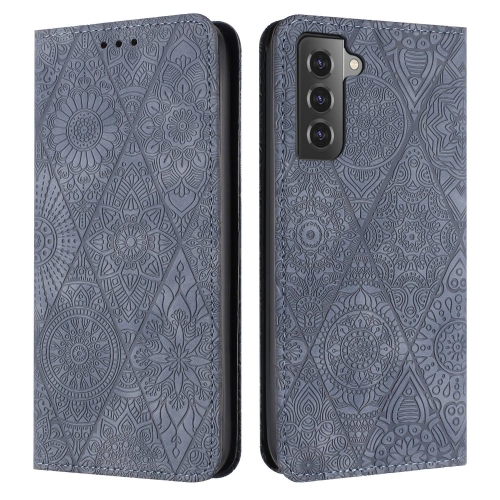 

For Samsung Galaxy S22+ 5G Ethnic Embossed Adsorption Leather Phone Case(Grey)