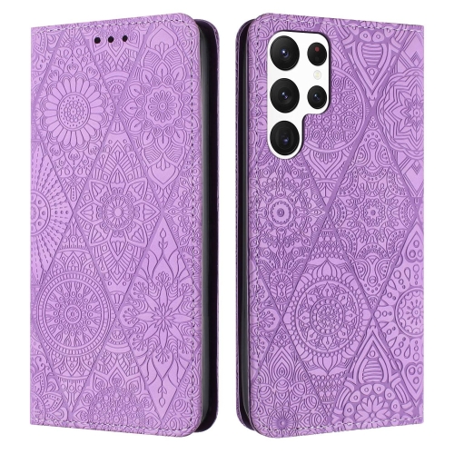 

For Samsung Galaxy S22 Ultra 5G Ethnic Embossed Adsorption Leather Phone Case(Purple)