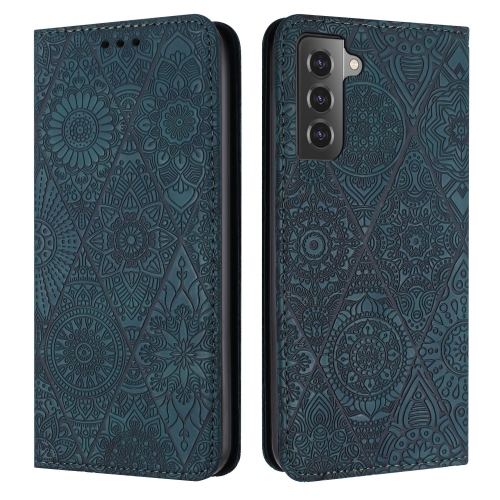 

For Samsung Galaxy S21+ 5G Ethnic Embossed Adsorption Leather Phone Case(Blue)