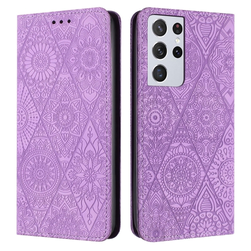 

For Samsung Galaxy S21 Ultra 5G Ethnic Embossed Adsorption Leather Phone Case(Purple)