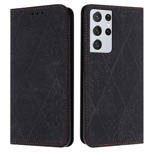 

For Samsung Galaxy S21 Ultra 5G Ethnic Embossed Adsorption Leather Phone Case(Black)