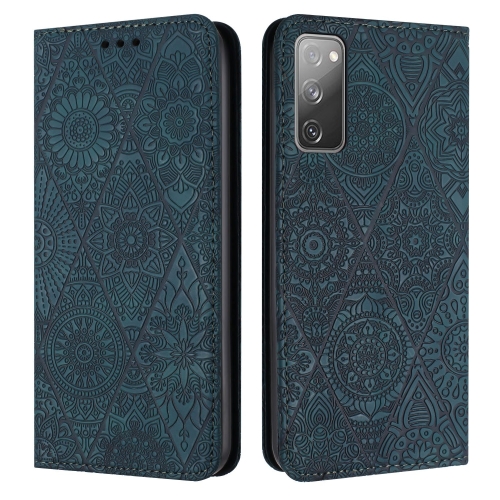 

For Samsung Galaxy S20 FE Ethnic Embossed Adsorption Leather Phone Case(Blue)