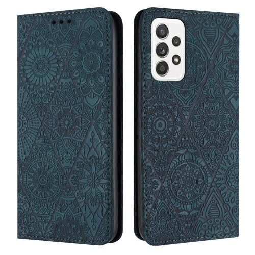 

For Samsung Galaxy A32 4G Ethnic Embossed Adsorption Leather Phone Case(Blue)