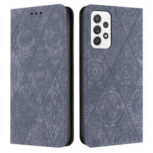 

For Samsung Galaxy A32 4G Ethnic Embossed Adsorption Leather Phone Case(Grey)