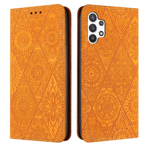 

For Samsung Galaxy A32 5G Ethnic Embossed Adsorption Leather Phone Case(Yellow)
