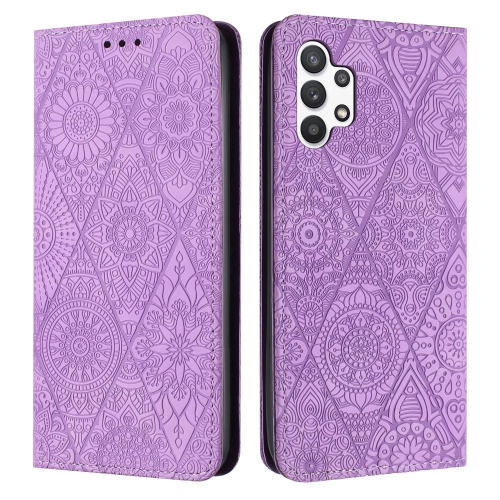 

For Samsung Galaxy A32 5G Ethnic Embossed Adsorption Leather Phone Case(Purple)