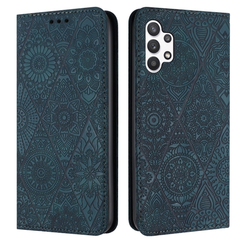 

For Samsung Galaxy A32 5G Ethnic Embossed Adsorption Leather Phone Case(Blue)