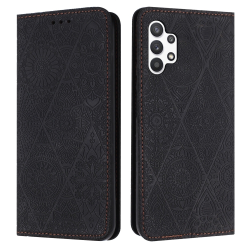 

For Samsung Galaxy A32 5G Ethnic Embossed Adsorption Leather Phone Case(Black)
