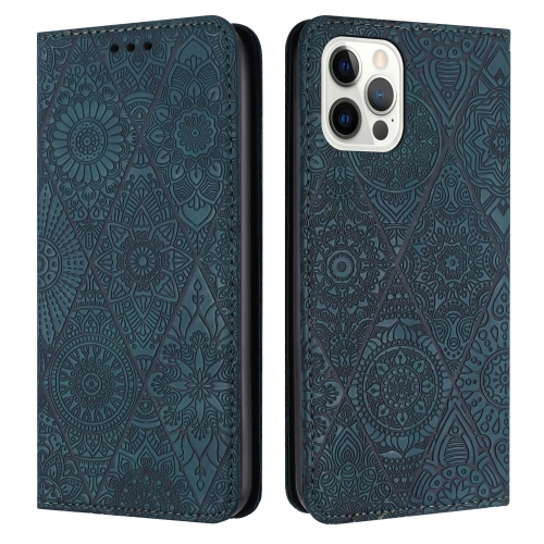 

For iPhone 13 Pro Ethnic Embossed Adsorption Leather Phone Case(Blue)