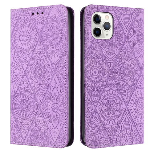 

For iPhone 12 / 12 Pro Ethnic Embossed Adsorption Leather Phone Case(Purple)