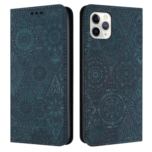 

For iPhone 11 Pro Max Ethnic Embossed Adsorption Leather Phone Case(Blue)