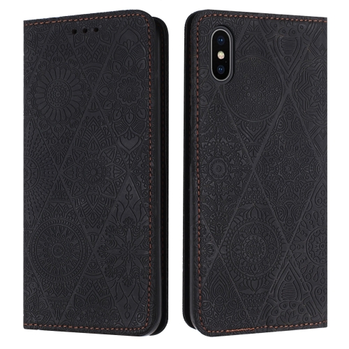 

For iPhone X / XS Ethnic Embossed Adsorption Leather Phone Case(Black)