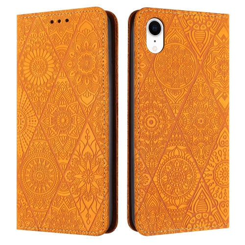 

For iPhone XR Ethnic Embossed Adsorption Leather Phone Case(Yellow)