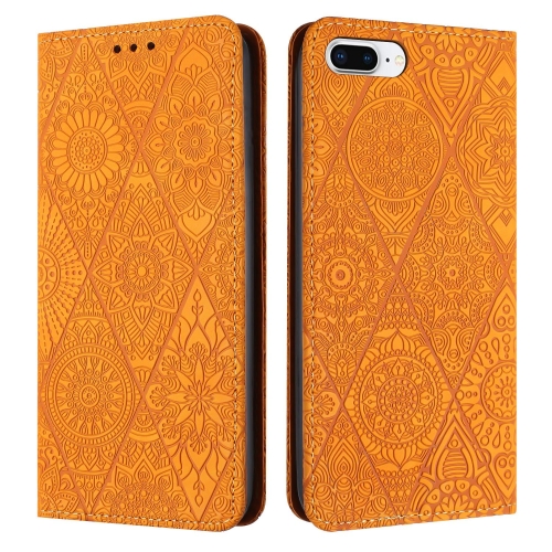 

For iPhone 7 Plus / 8 Plus Ethnic Embossed Adsorption Leather Phone Case(Yellow)