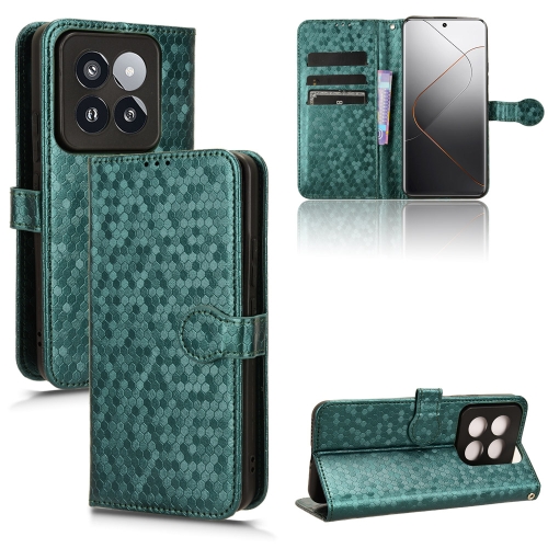 

For Xiaomi 14 Pro Honeycomb Dot Texture Leather Phone Case(Green)