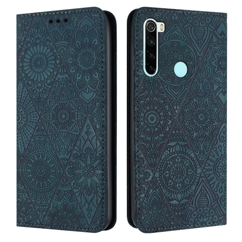 

For Redmi Note 8T Ethnic Embossed Adsorption Leather Phone Case(Blue)