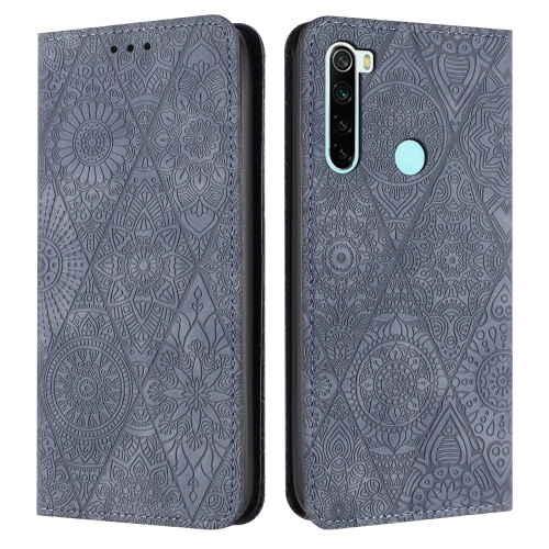 

For Redmi Note 8T Ethnic Embossed Adsorption Leather Phone Case(Grey)
