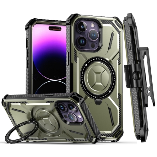 

For iPhone 14 Pro Armor Series Holder Phone Case with Back Clip(Army Green)