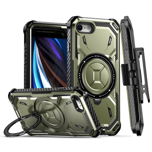 

For iPhone SE 2022 / SE 2020 / 8 / 7 Armor Series Holder Phone Case with Back Clip(Army Green)