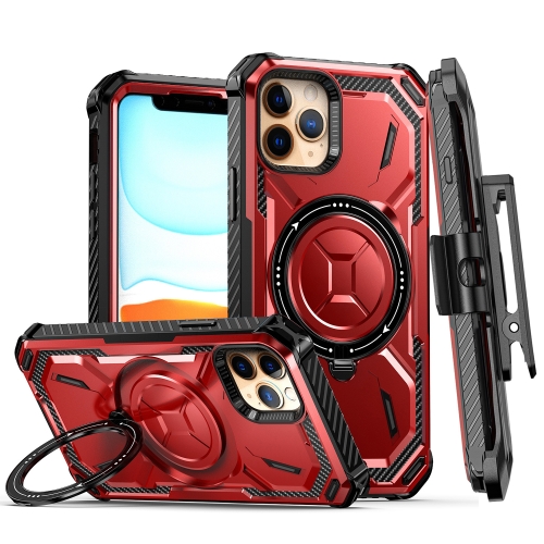 

For iPhone 12 Armor Series Holder Phone Case with Back Clip(Red)