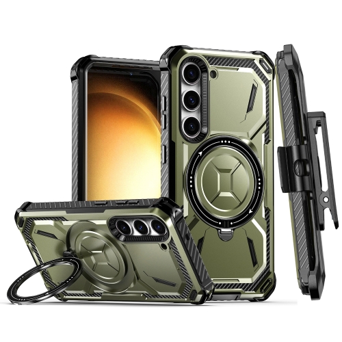 

For Samsung Galaxy S23+ 5G Armor Series Holder Phone Case with Back Clip(Army Green)