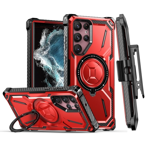 

For Samsung Galaxy S22 Ultra 5G Armor Series Holder Phone Case with Back Clip(Red)