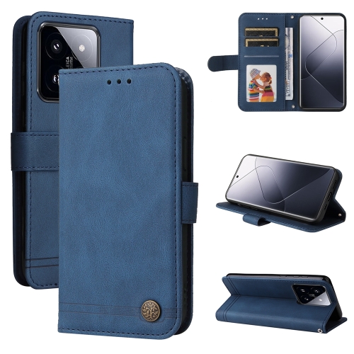 

For Xiaomi 14 Pro Skin Feel Life Tree Metal Button Leather Phone Case(Blue)