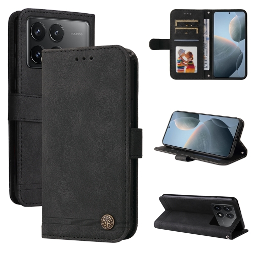 

For Xiaomi Redmi K70E Skin Feel Life Tree Metal Button Leather Phone Case(Black)