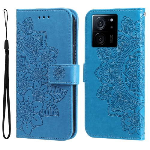 

For Xiaomi 13T / Redmi K60 Ultra 7-petal Flowers Embossing Leather Phone Case(Blue)