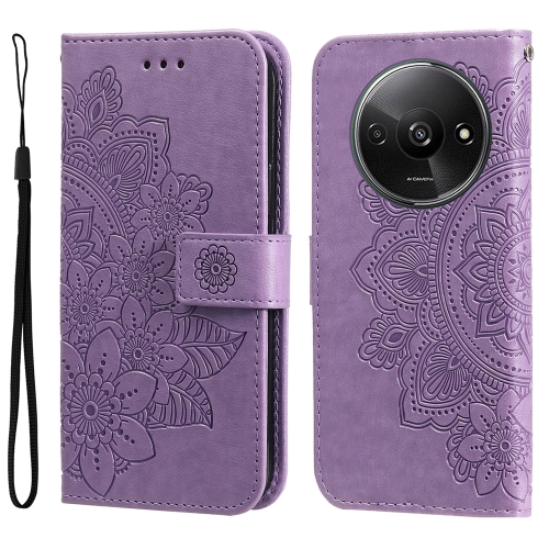 

For Xiaomi Redmi A3 7-petal Flowers Embossing Leather Phone Case(Light Purple)