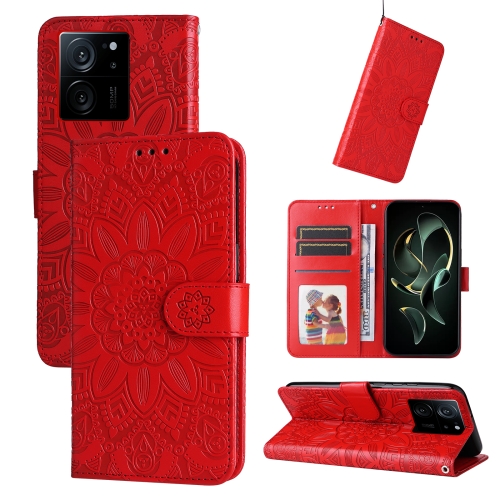 

For Xiaomi 13T / Redmi K60 Ultra Embossed Sunflower Leather Phone Case(Red)