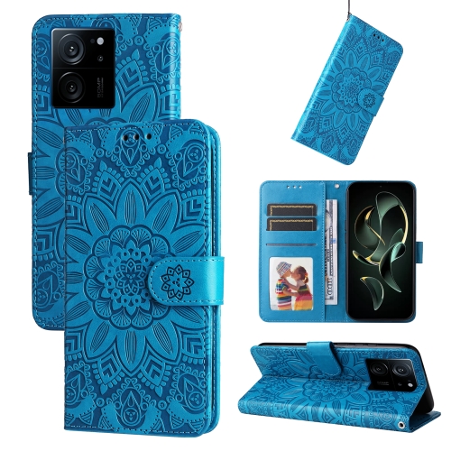 

For Xiaomi 13T / Redmi K60 Ultra Embossed Sunflower Leather Phone Case(Blue)