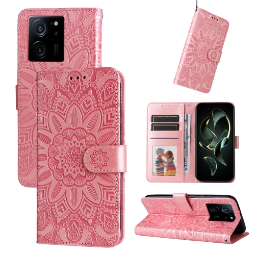 

For Xiaomi 13T / Redmi K60 Ultra Embossed Sunflower Leather Phone Case(Rose Gold)