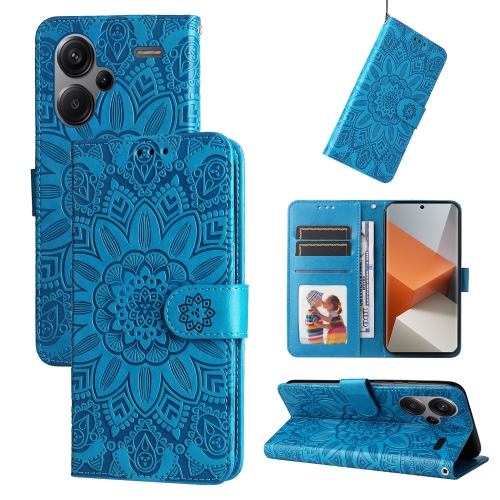 

For Xiaomi Redmi Note13 Pro+ 5G Global Embossed Sunflower Leather Phone Case(Blue)