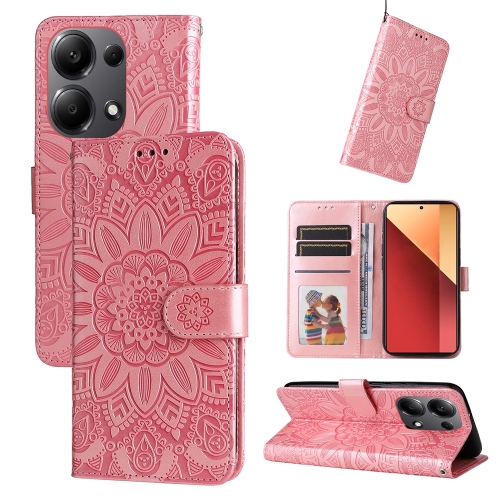 

For Xiaomi Redmi Note13 Pro 4G Global/Poco M6 Pro 4G Embossed Sunflower Leather Phone Case(Rose Gold)