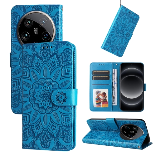 

For Xiaomi 14 Ultra Embossed Sunflower Leather Phone Case(Blue)