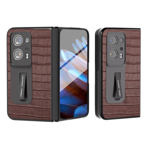 

For OPPO Find N2 Integrated Crocodile Texture Genuine Leather Phone Case(Brown)